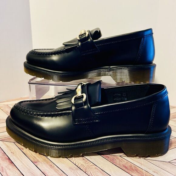 Dr Martens Adrian Snaffle Black Smooth Leather Loafers M 6 W 7 Kiltie Gold Bit - Picture 1 of 10